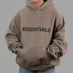 Essentials FOG 3D Silicon Applique Hoodie Taupe, hoodie warna taupe dengan logo 3D silikon modern