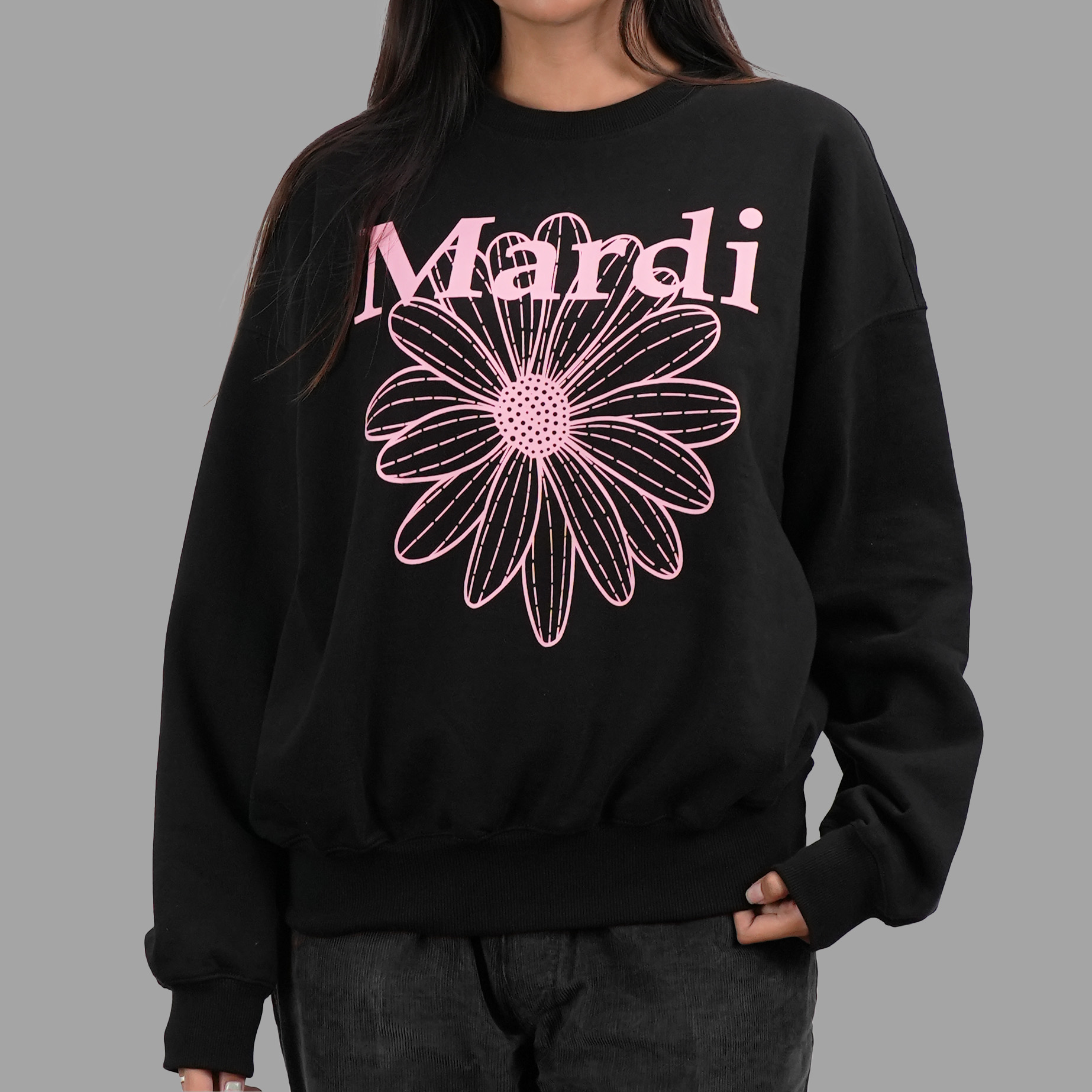 Mardi Mercredi Flower Black Pink Crewneck | Senikersku