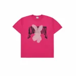 ADLV Halftone Dot Layer Fuzzy Rabbit Pink Tee bergaya halftone di bagian depan, desain playful dengan potongan oversized