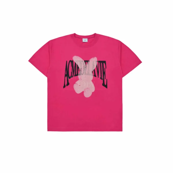 ADLV Halftone Dot Layer Fuzzy Rabbit Pink Tee bergaya halftone di bagian depan, desain playful dengan potongan oversized