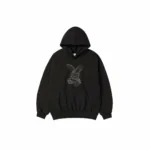 ADLV Lettering Rabbit Black Hoodie Hoodie hitam ADLV dengan ilustrasi kelinci dan tulisan branding di bagian belakang, bergaya streetwear dengan fit oversized